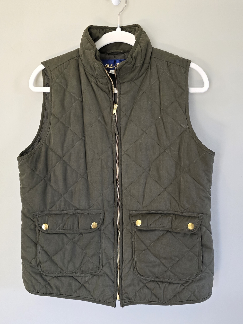 Blue Rain Quilted Utility Vest in Olive Green